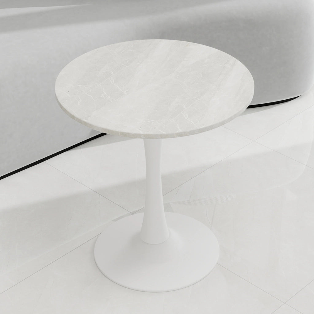 TAVOLO BASSO Rotondo 70 cm Bianco in marmo artificiale