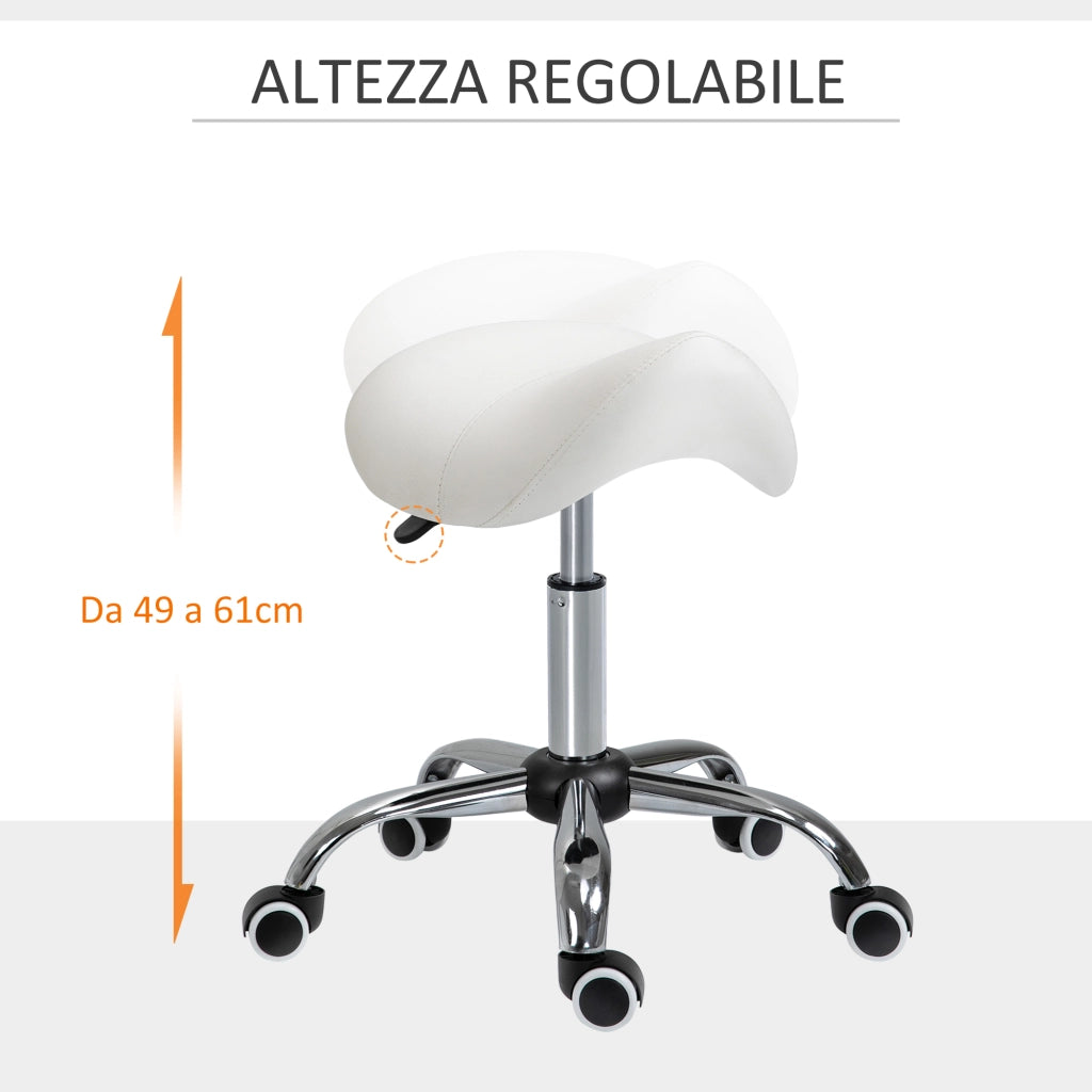 Sgabello da Lavoro a Sella con Ruote e Altezza Regolabile per Negozi Parrucchiere e Tattoo. 52x53x49-61cm Beige