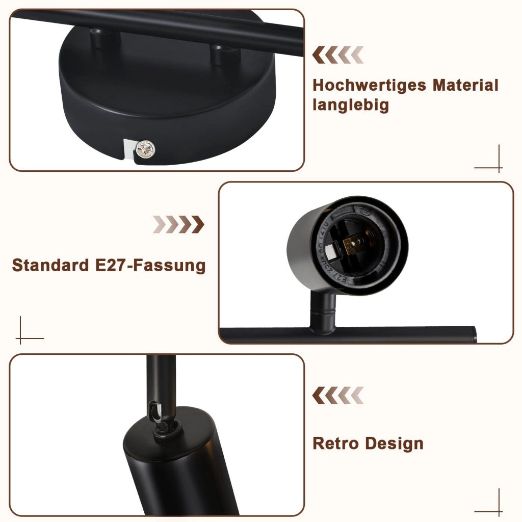 ZMH Faretto da soffitto LED neri 2 luci E27 girevoli 350° vintage stile industriale senza lampadina