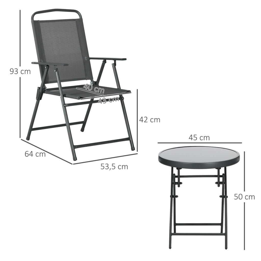 Set Bistrot 3 Pezzi ¨C zephmum ¨C Tavolo in Vetro Pieghevole e Sedie in Metallo Grigio Scuro