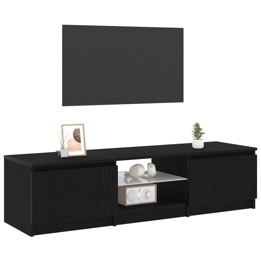 Mobile TV  con luci LED Nero Rovere 140x40x35,5 cm in legno ingegnerizzato