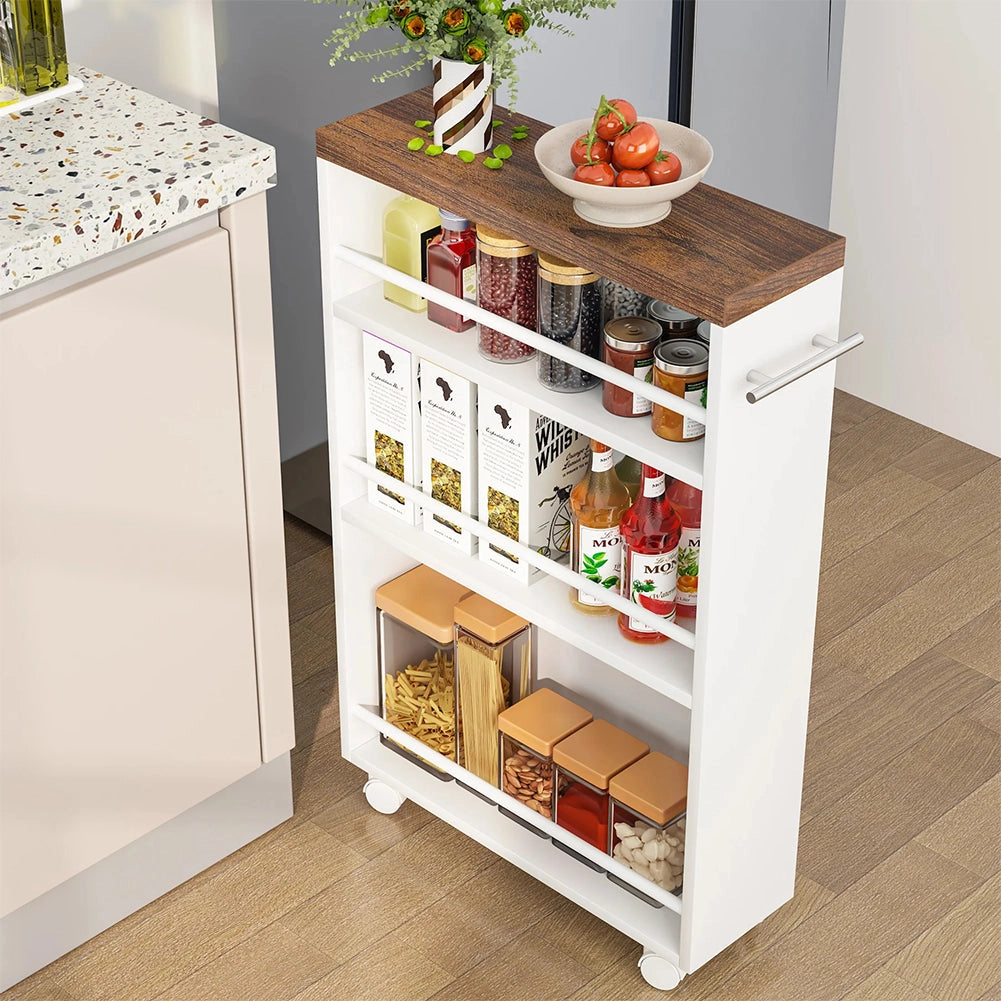 Carrello Portaoggetti Salvaspazio 50x16x80 cm per Cucina Bagno con Ruote Bianco
