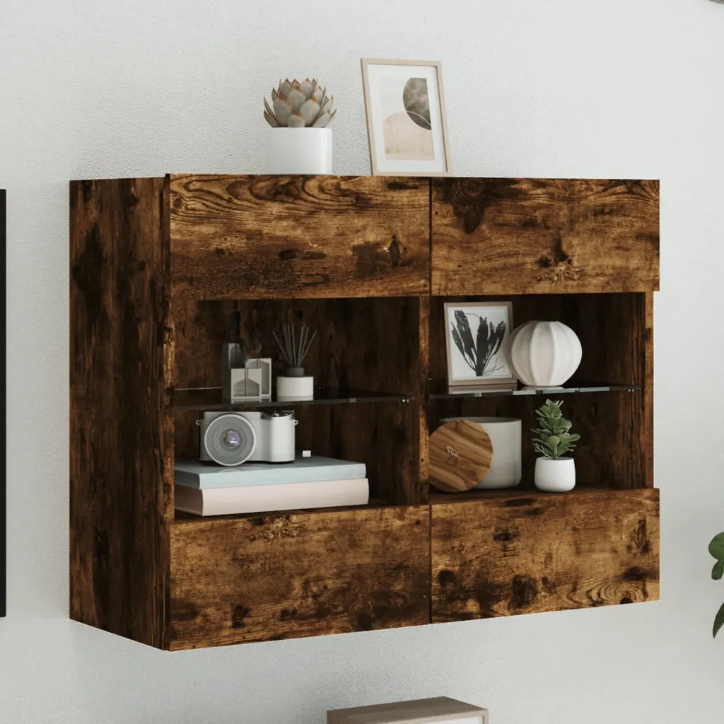 Mobile TV a Parete | Armadietto TV | Mobile Porta TV con Luci LED Rovere Fumo 78,5x30x60,5 cm