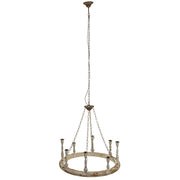 Lampada da soffitto in legno e metallo con finitura invecchiata