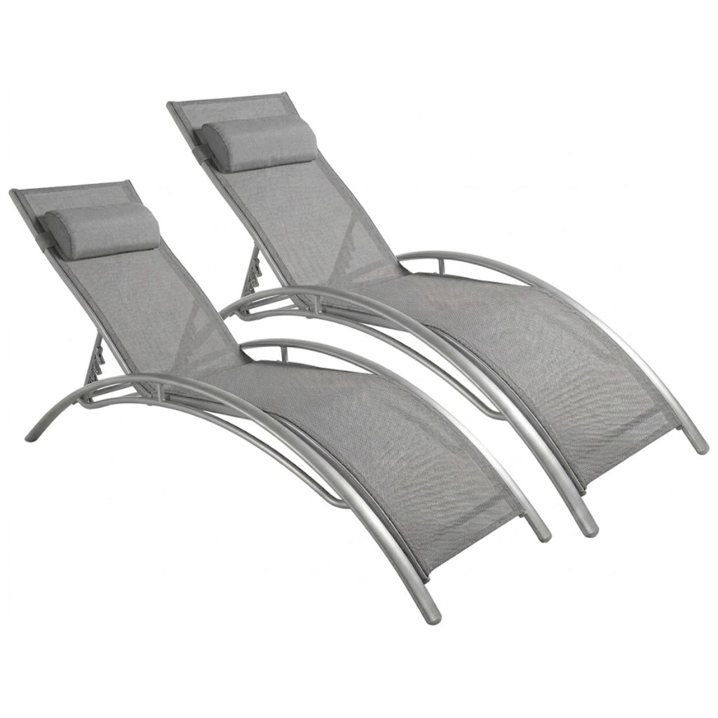 Set 2 Lettini Prendisole Pieghevoli Da Giardino Con Schienale Reclinabile 5 Posizioni In Textilene Traspirante Per Relax Piscina E Terrazza 59 x 158 x 81.5 Cm Grigio
