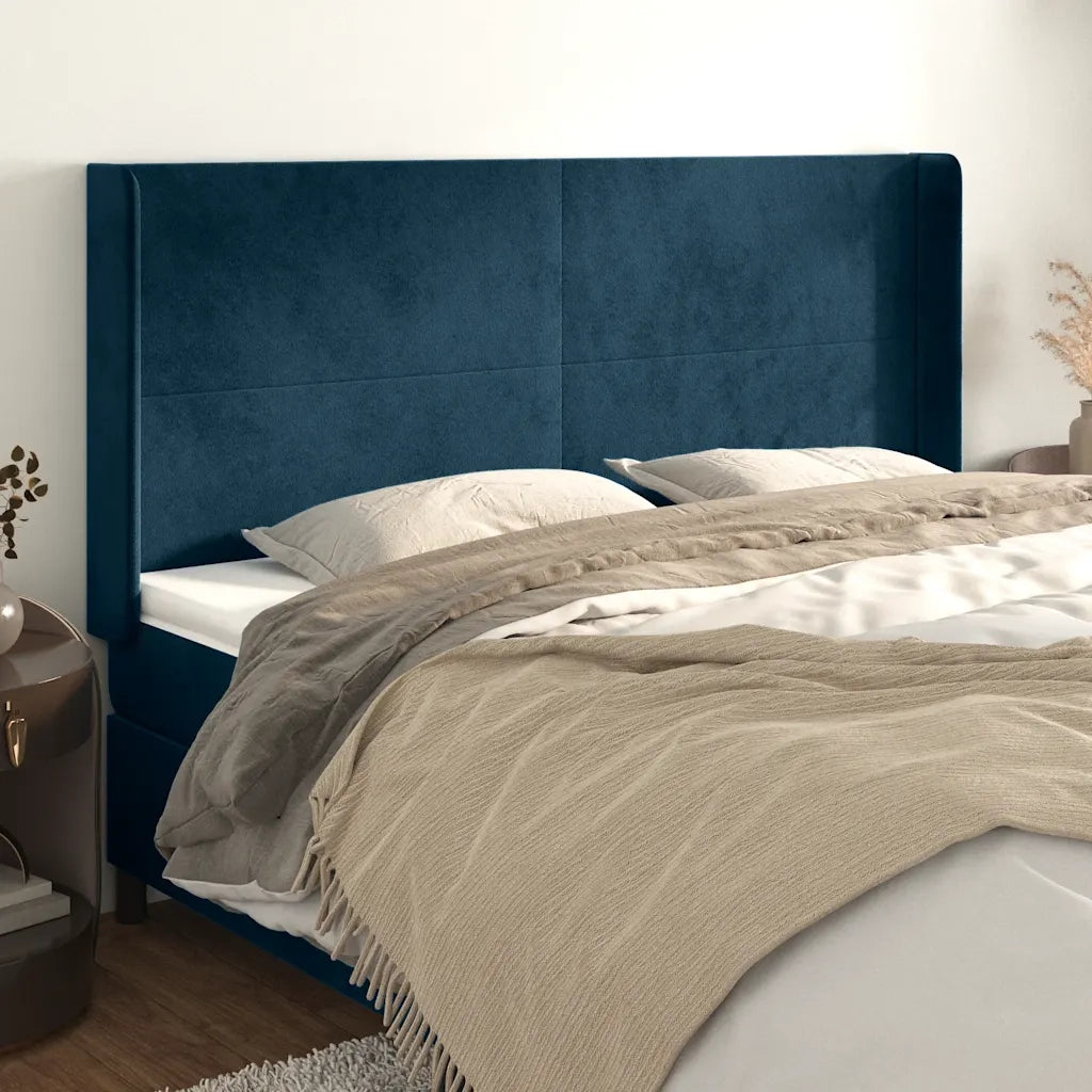Testiera ad Orecchio Blu Scuro 203x23x118/128 cm in Velluto