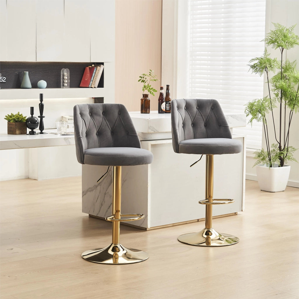 Sgabello da bar moderno - Zephmum - Altezza regolabile, schienale e poggiapiedi, set di 2, grigio