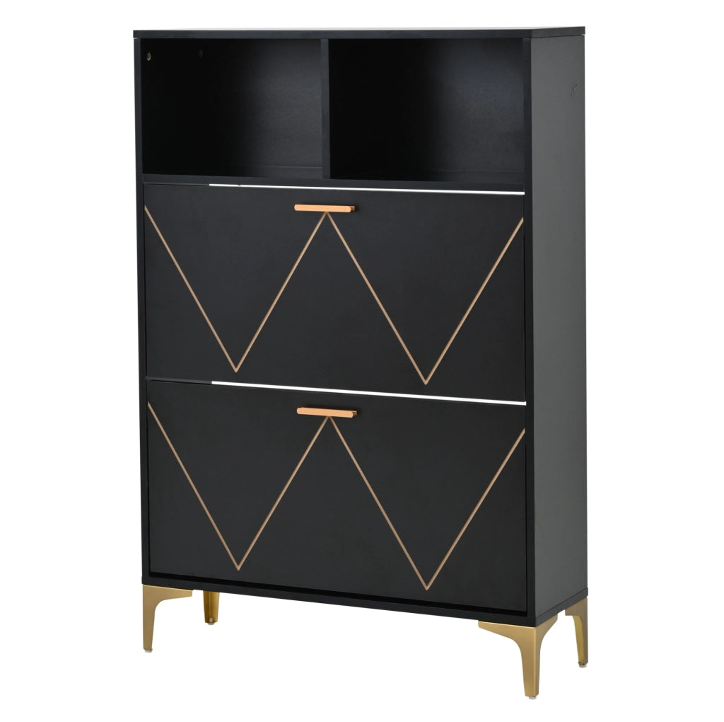 Mobile scarpiera da ingresso 80 x 25 x 117 cm in MDF nero con 2 ante ribaltabili e 2 ripiani aperti