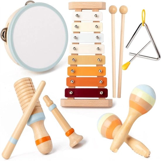 Set di strumenti musicali per bambini, musica per bambini da 1 a 5 anni, batteria in legno per bambini, strumenti musicali per bambini da 1 a 5 anni