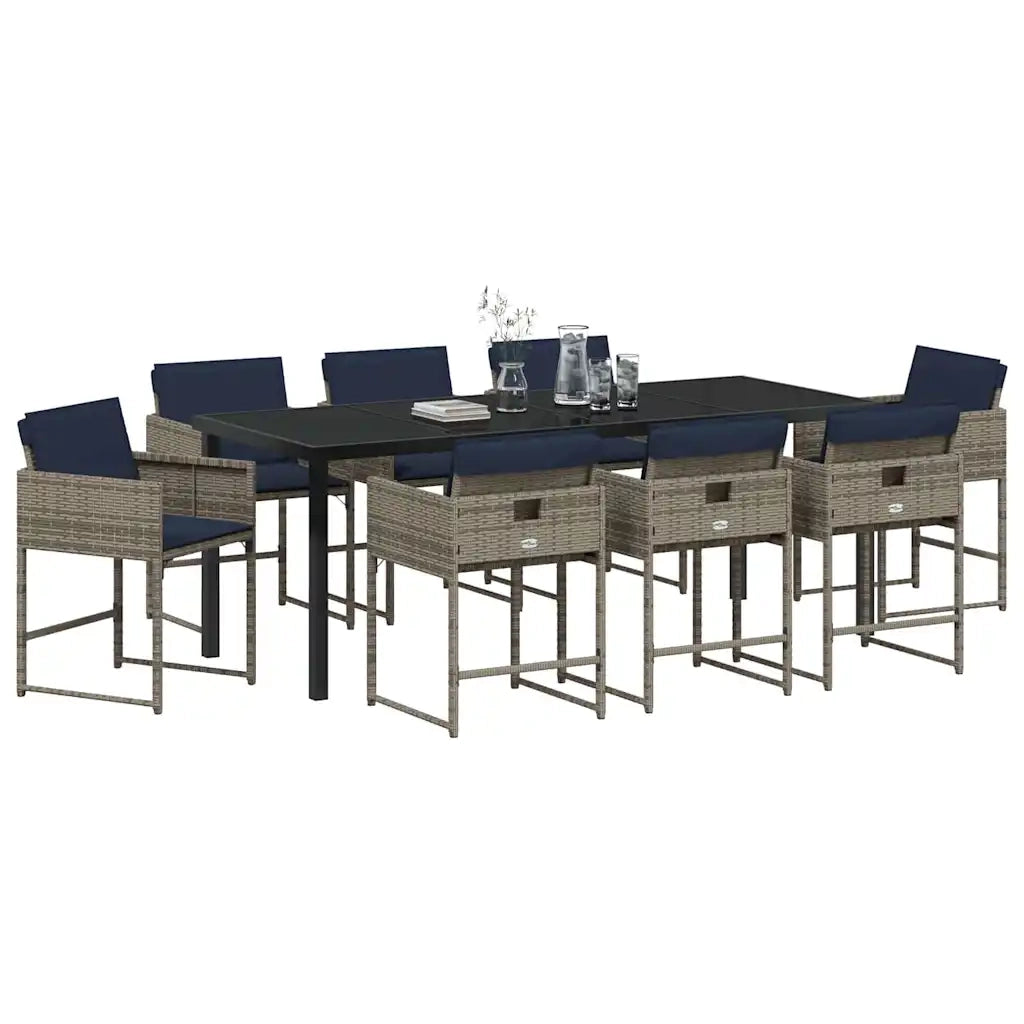 Set da Pranzo per Giardino con cuscino 9 pcs Grigio polyrattan 3380035