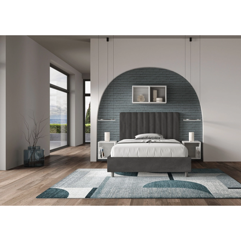 Letto imbottito 1 piazza e mezza 120x200 cm Agueda - Con rete,Microfibra,Grigio