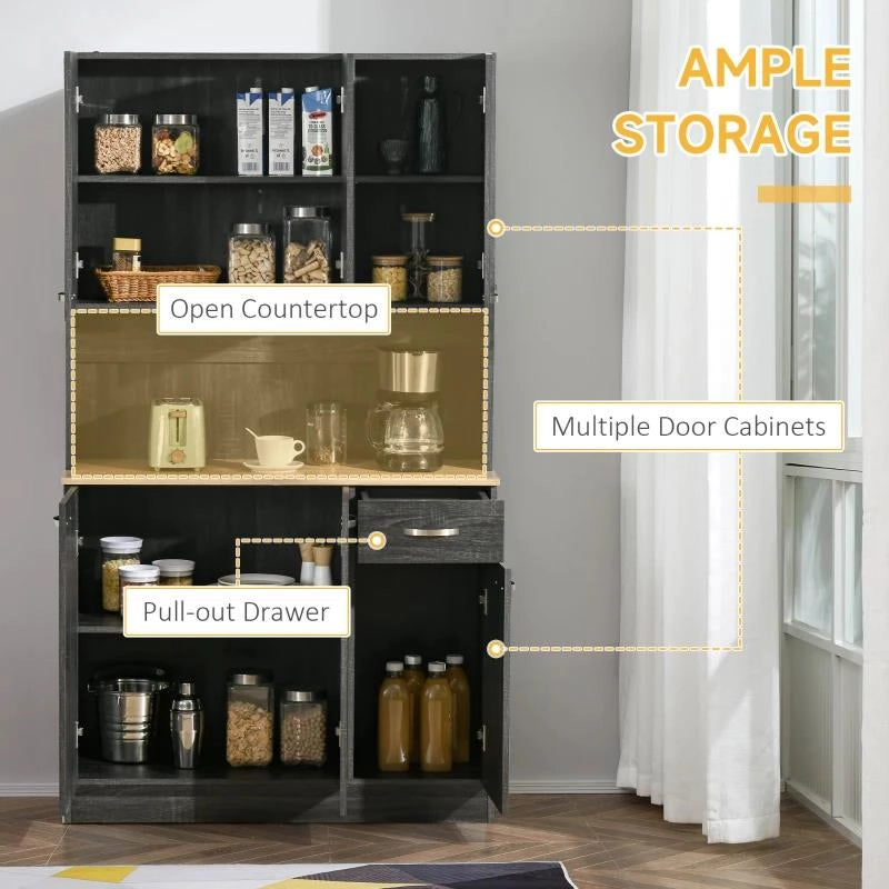 MOBILE DISPENSA ALTO IN LEGNO CON CASSETTI E ARMADIETTI, 101X39X180 CM, NERO