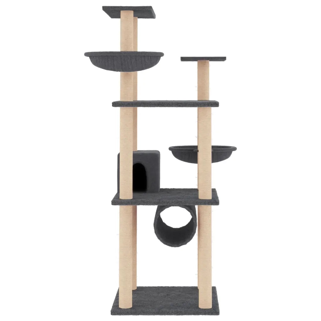 Albero per Gatti con Tiragraffi in Sisal Grigio Scuro 141 cm 171749