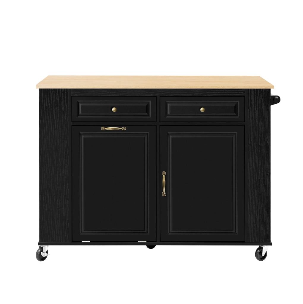 Isola da cucina 120x40-70x92 cm con piano ribaltabile e prese; in MDF e PB; nero naturale