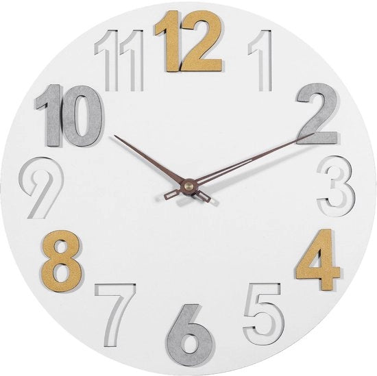 Orologio da Parete in Legno Grande Moderno 30 cm Senza Tic Decorazione da Parete 3D Ora Circolare Orrorologi da Parete per Camera da Letto Cucina Ufficio Salotto Camera dei Bambini (Bianco)