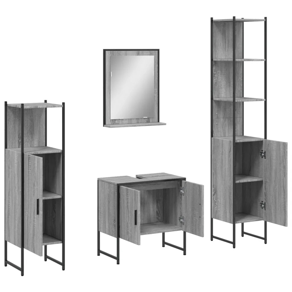 Set Mobili da Bagno | Armadio da bagno 4 pz Grigio Sonoma in Legno Multistrato