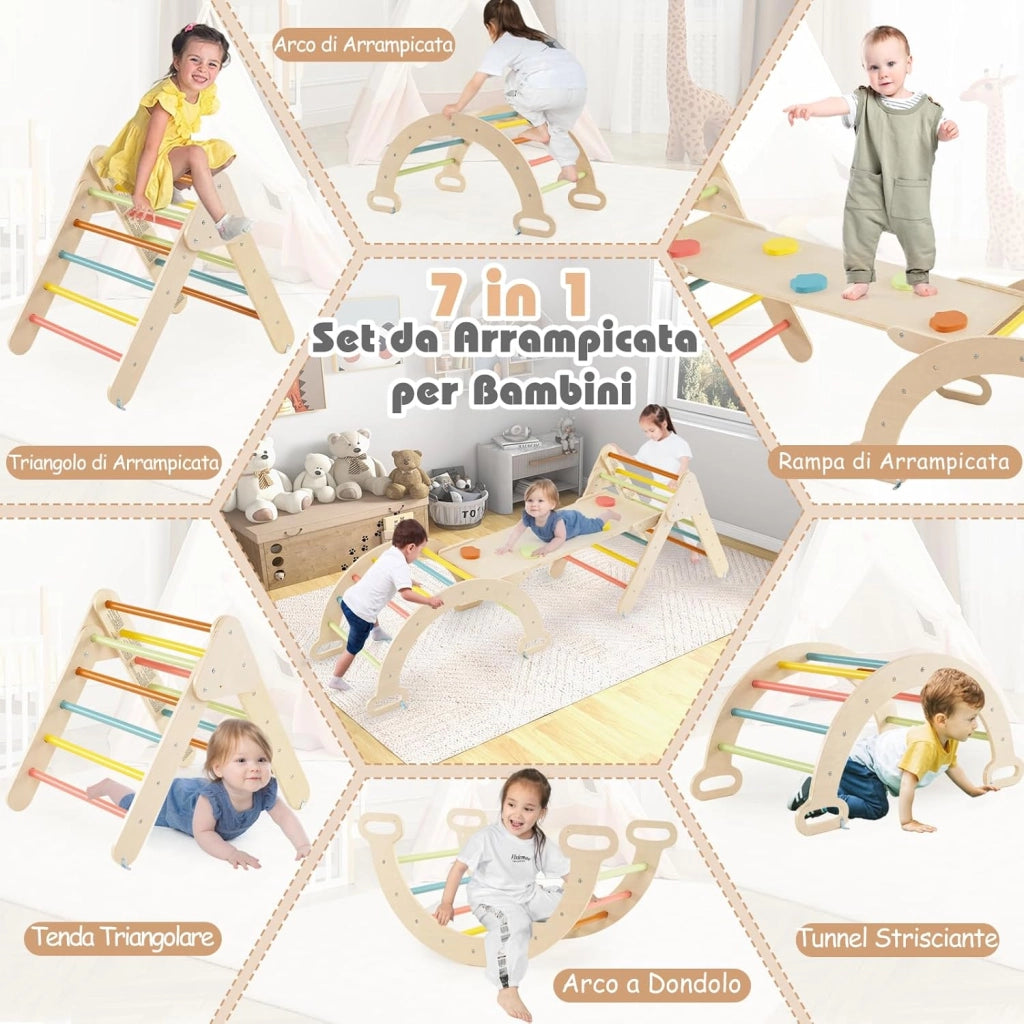 4 in 1 Set da Arrampicata per Bambini, Giocattoli da Arrampicata a Triangolo con Triangolo Arco e Salita, Ideale per Bambini 1 Anni + (Macaron)
