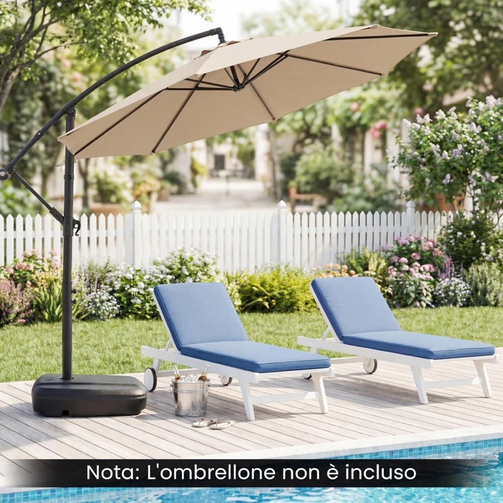 Base per Ombrellone da Patio a 102 kg/150 kg, in Plastica HDPE con Ruote, Supporto Quadrato per Ombrellone Riempibile con Acqua o Sabbia, per Esterno, Balcone, Spiaggia (102, Chilogrammi)