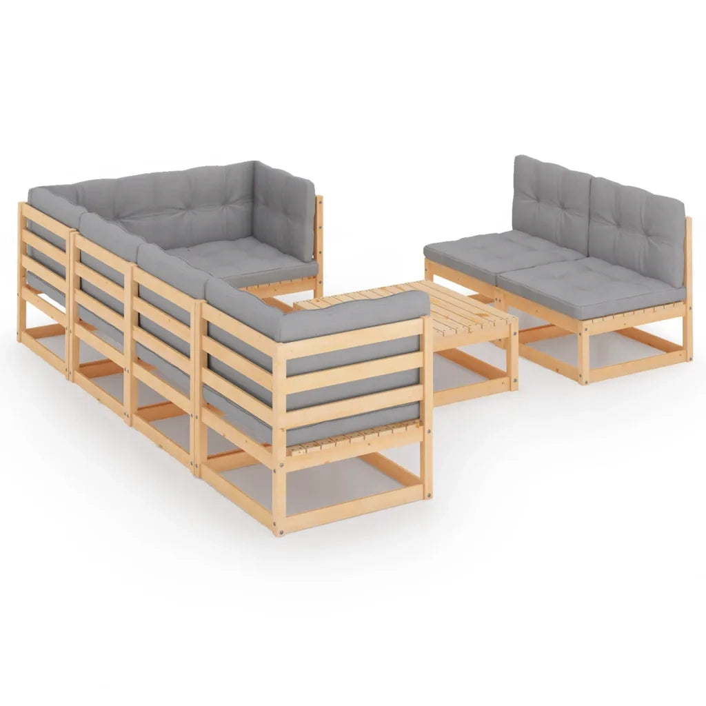 Set Salotto Giardino 8 pz Cuscini Antracite Legno Massello Pino 3076659