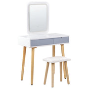 Set di tavolini da toilette Bianco Piano in legno di produzione Gambe in legno Specchio a LED con contenitore e 2 cassetti