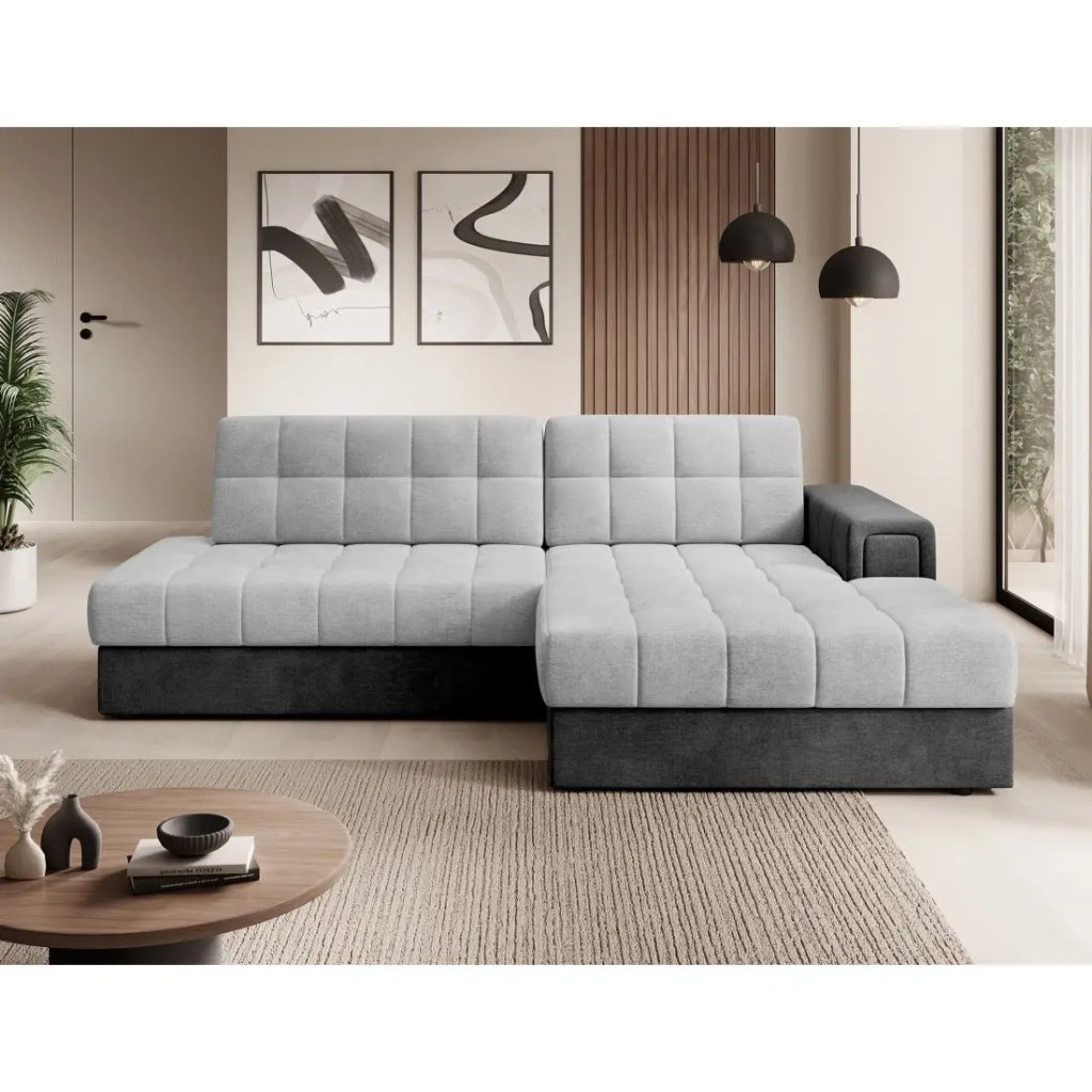 Divano angolare convertibile CUBITO grigio e nero 240 cm con contenitore e letto