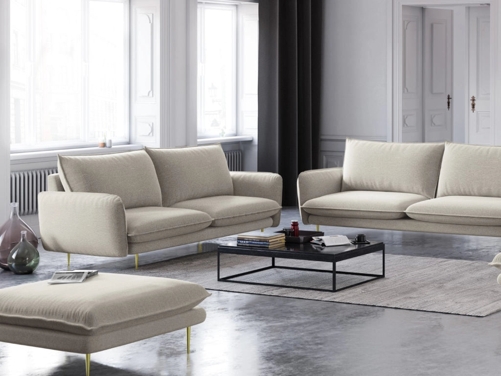 Cosmopolitan Design - Pouf "Vienna" in tessuto strutturato beige chiaro 