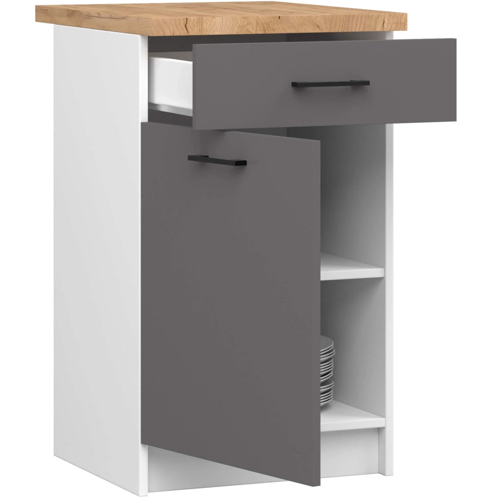 Mobile cucina modulare con piano di lavoro AKORD OLIWIA Bianco 50 cm 1 anta 1 cassetto inserto frontale Grigio Grafite 50x46x85 cm