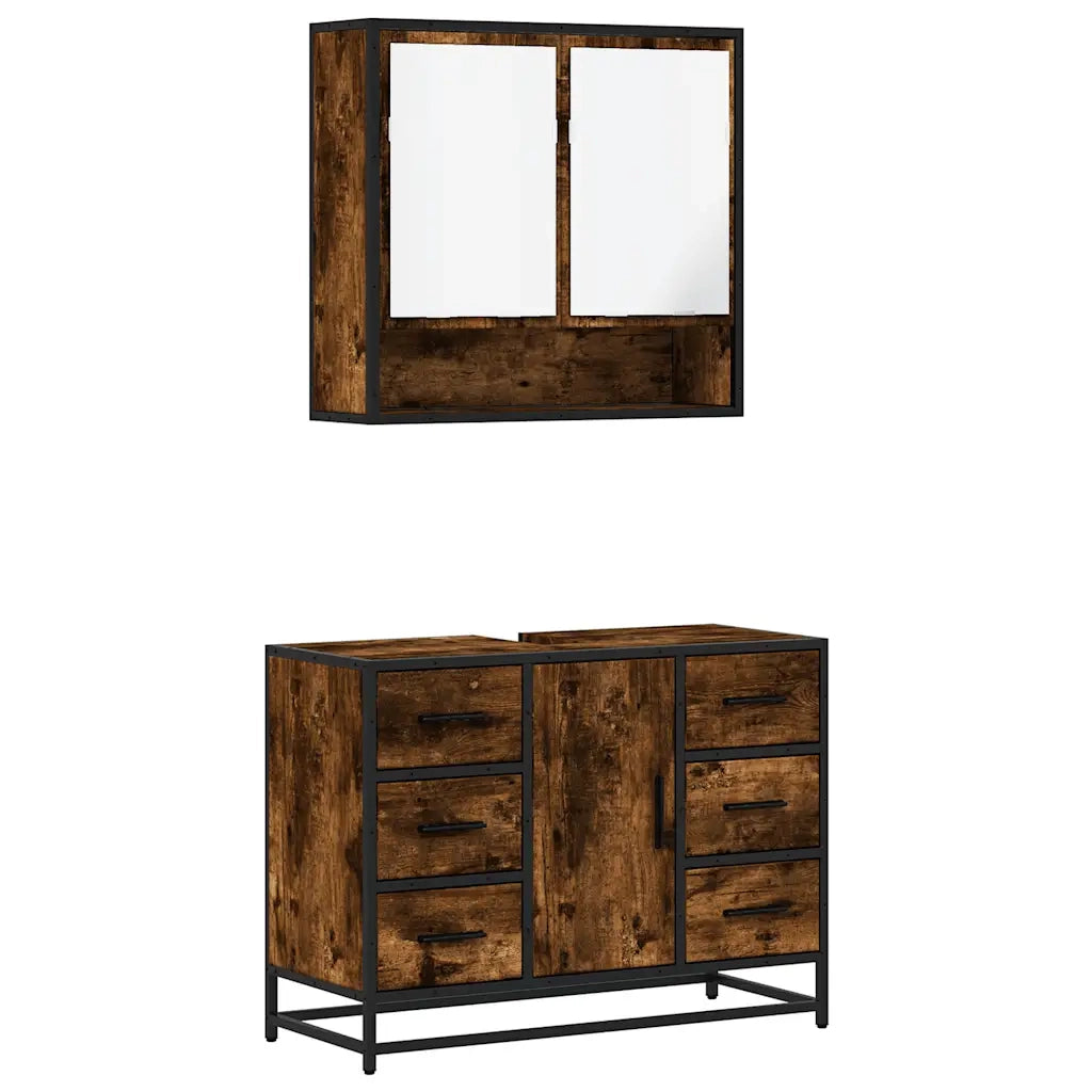 Set Mobili da Bagno 2 pz Rovere Fumo in Legno Multistrato 3300932