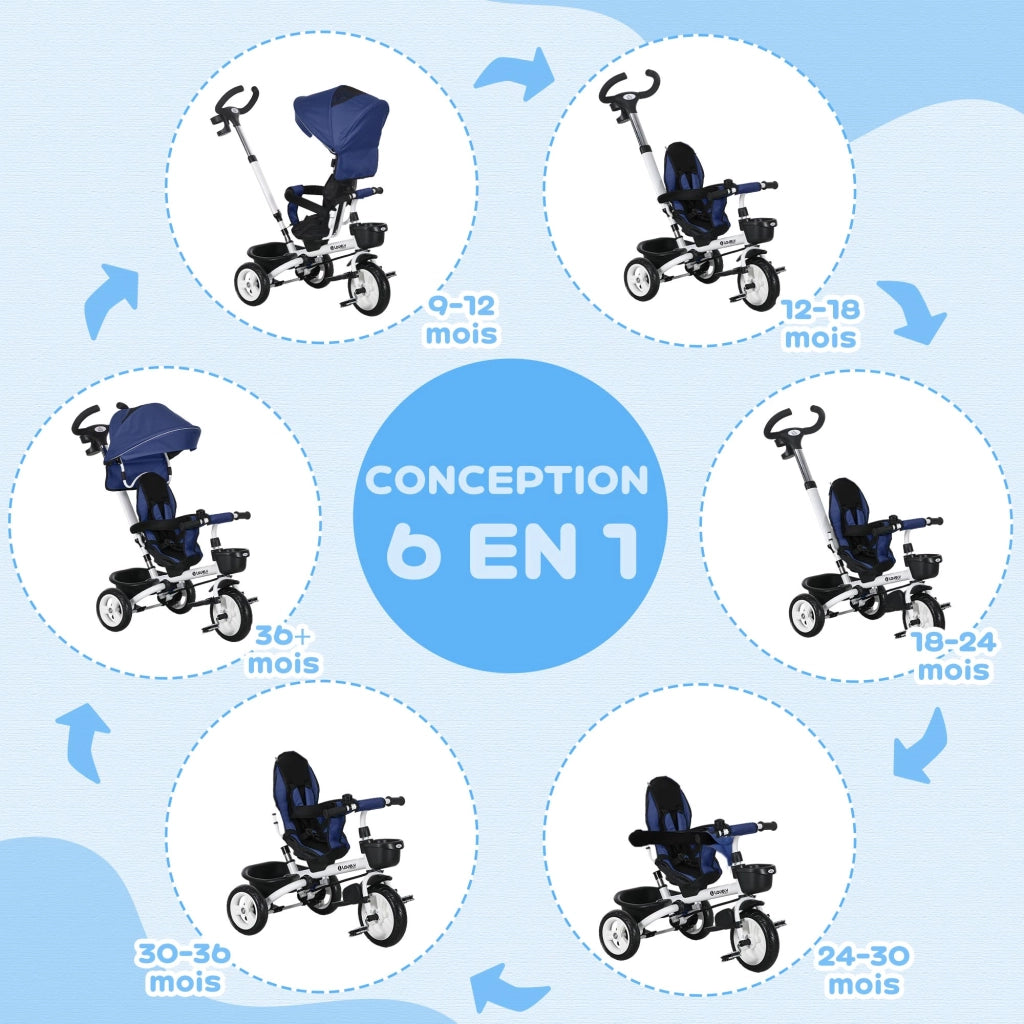 Triciclo 6 in 1 per bambini ¨C zephmum ¨C blu