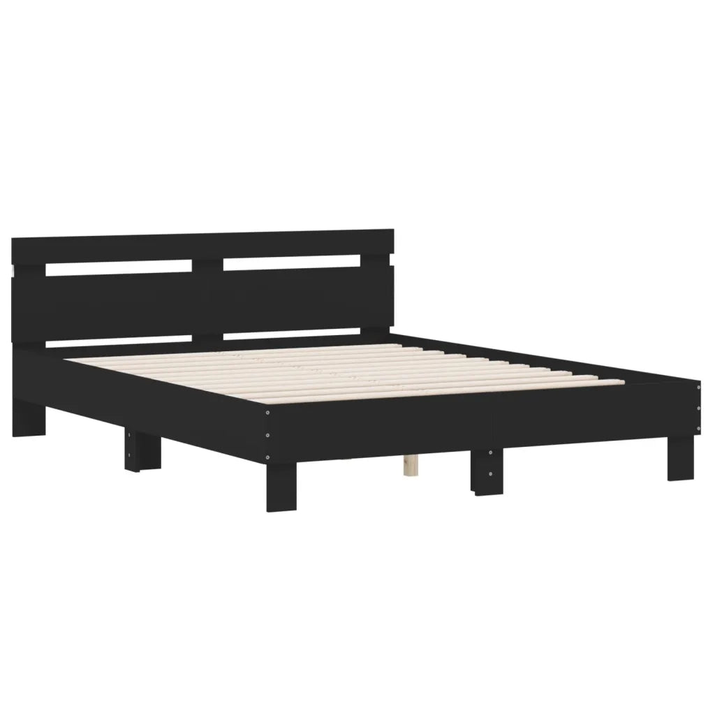 Giroletto con Testiera e LED-Struttura Letto con testiera Nero 140x190 cm