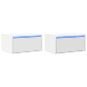Set di 2 Comodini | Armadio da Notte | Mobiletto da notte a Parete con Luci LED Bianchi