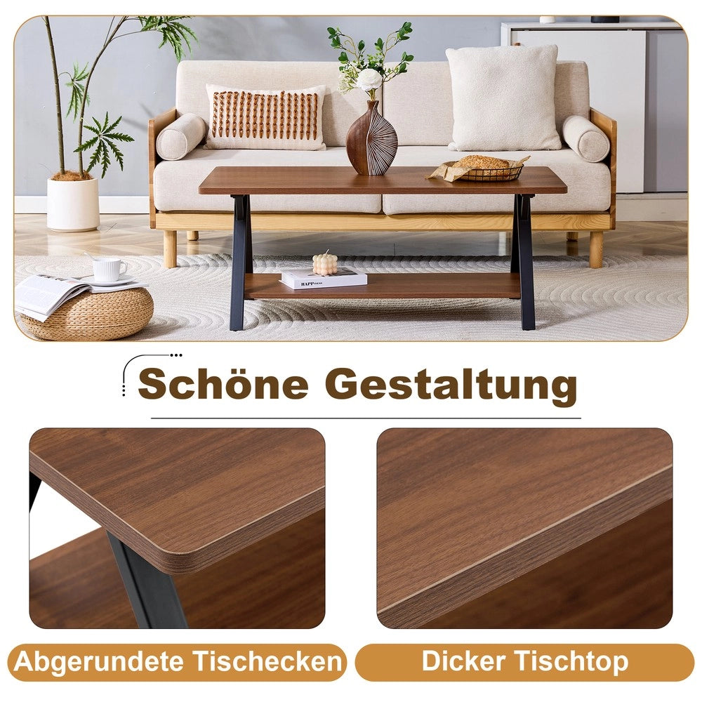 Tavolino da Caff¨¨ Industriale ¨C MINIMAL ¨C Legno Noce e Metallo Nero, Ripiano, 110x57x44,5cm