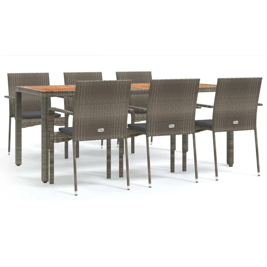 Set da Pranzo da Giardino 7 pz con Cuscini in Polyrattan Grigiocod mxl 100385