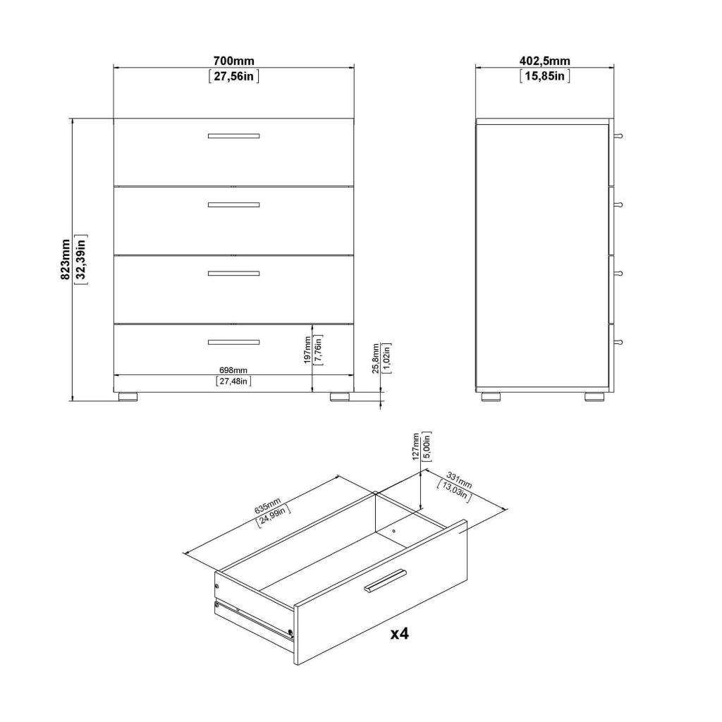 Cassettiera Asam, Settimino multiuso, Comò camera da letto, Mobile con cassetti, 70x40 h82 cm, Nero