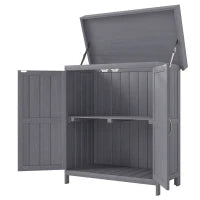 Armadio da Giardino a 2 Ripiani in Legno di Abete con Tetto Apribile, 74x43x88 cm, Grigio Scuro