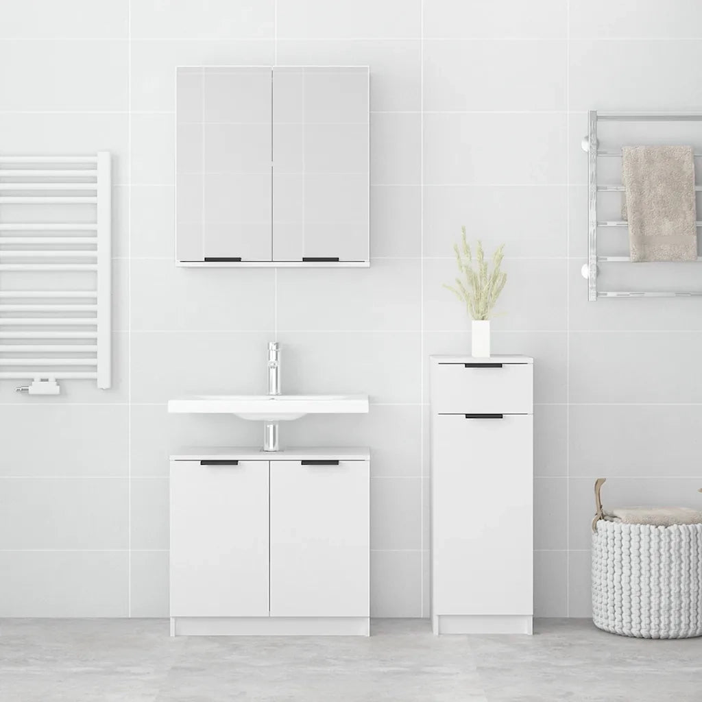 Set di Mobili da Bagno 3 pz Bianco in Legno Multistrato 3115868