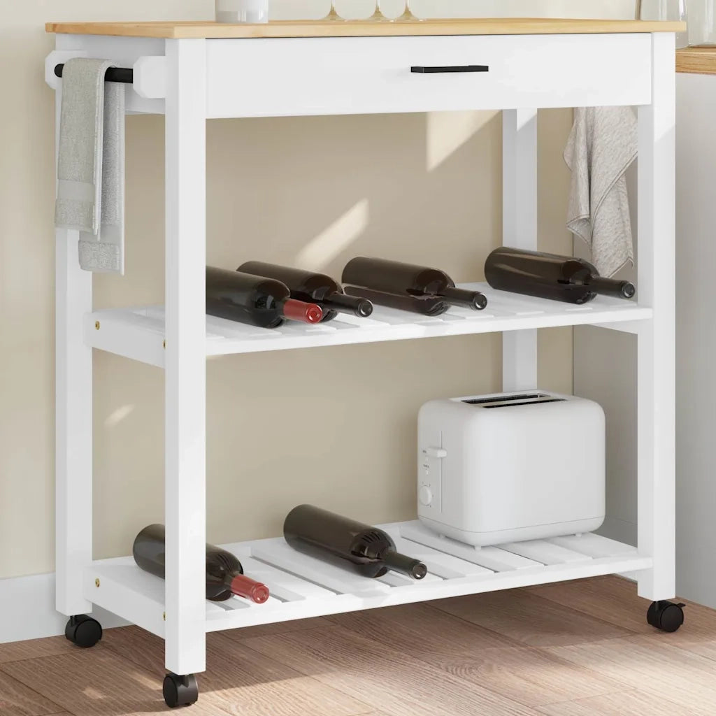 Carrello da Cucina MONZA 84x40x88,5 cm in Legno Massello di Pino 376102