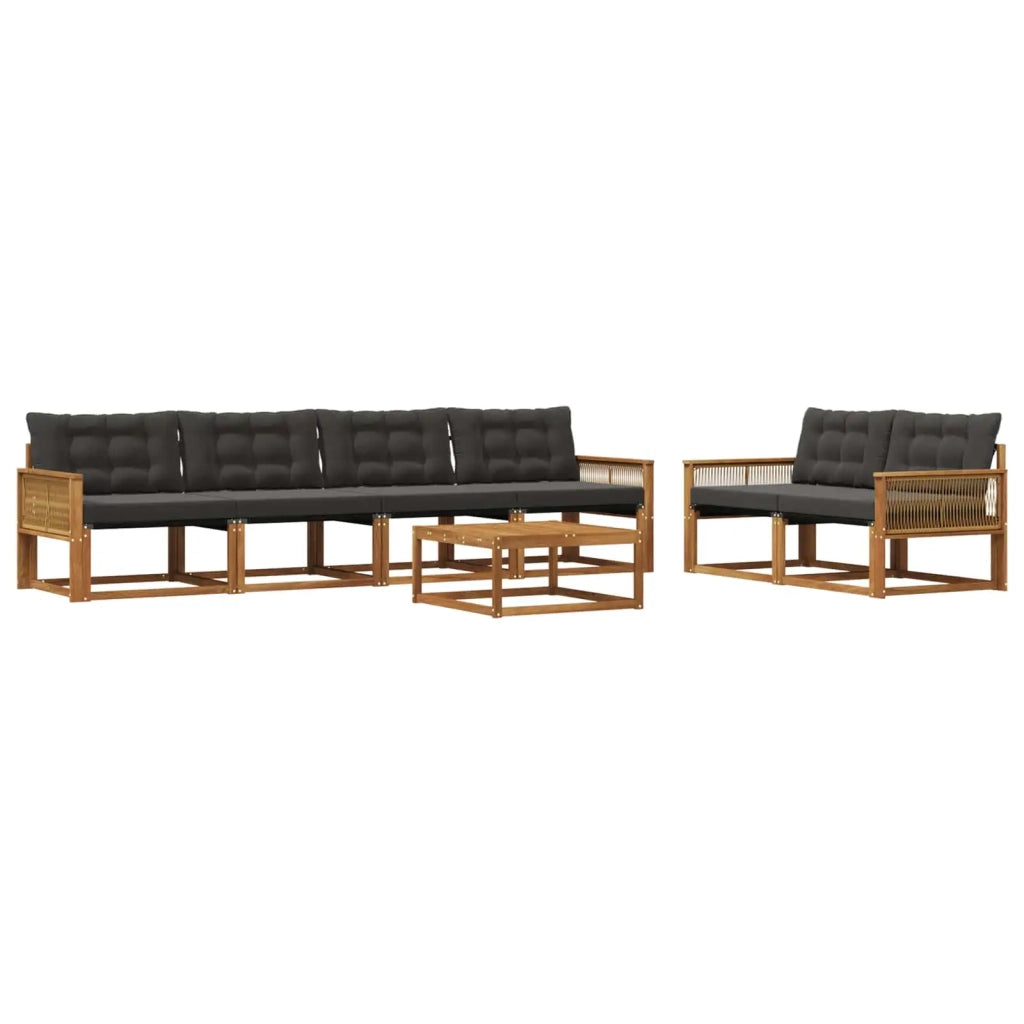 Set di divani da esterno con cuscino 7 pcs Naturale e Nero 3381268