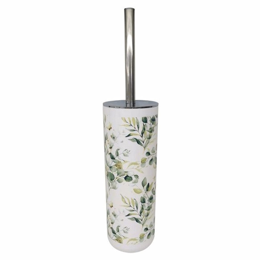 Trade Shop - Portascopino A Cilindro Con Scopino Bagno Wc Toilette Fiori Foglie Accessorio 87057 -