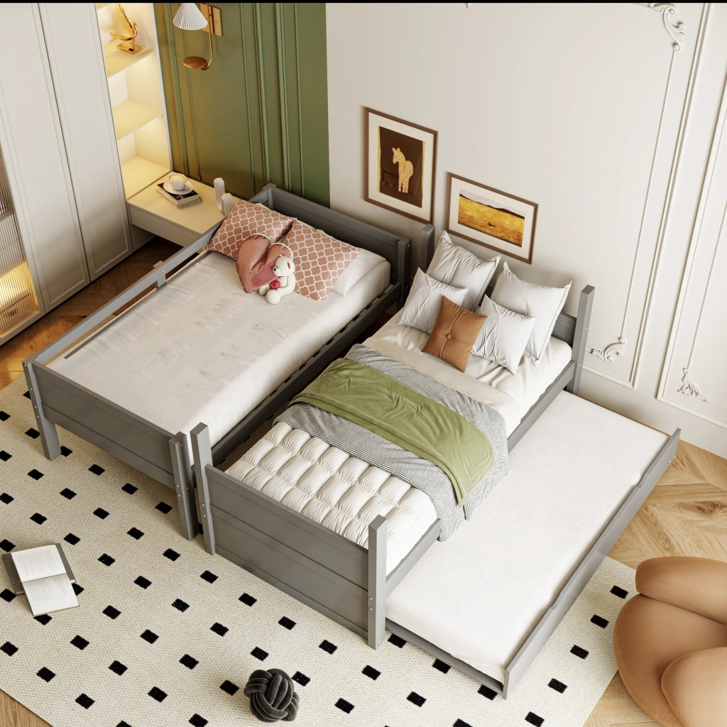Letto a Castello 90x200 cm con letto estraibile; scala; sponde in Legno Grigio