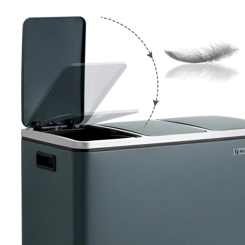 Contenitore per la raccolta differenziata contenitore per la raccolta differenziata 3 x 18 litri 3 scomparti meccanismo di chiusura ammortizzata pedali coperchio secchi interni in plastica con manici grigio antracite 12_0003236