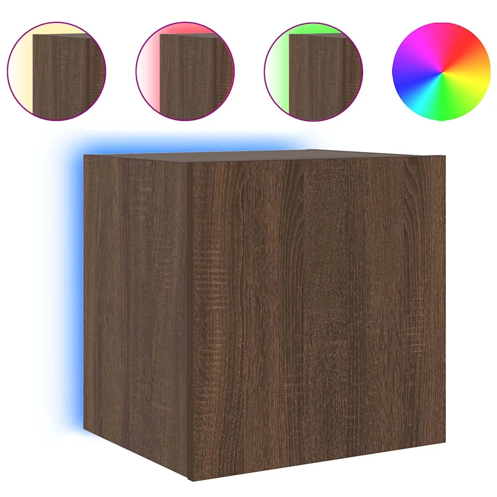 Mobili TV a Parete con Luci LED 2pz Rovere Marrone 40,5x35x40cm 837259