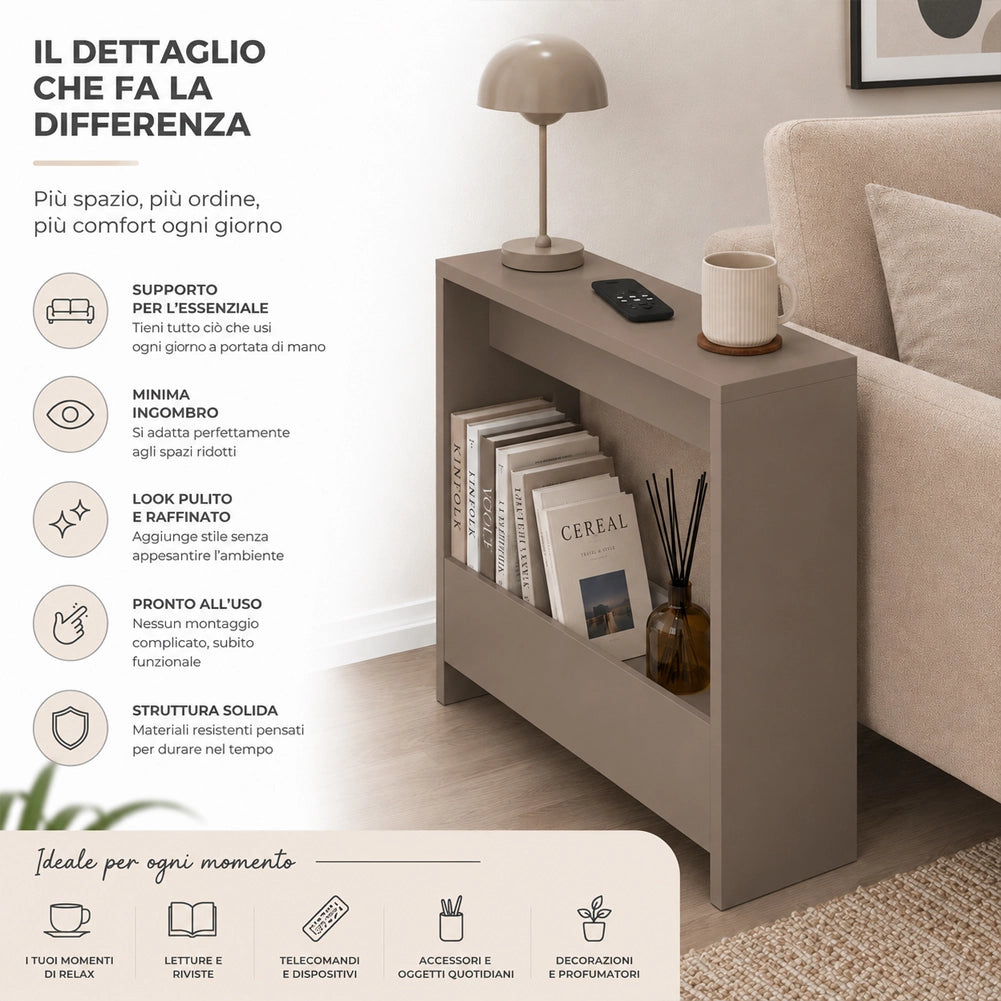 Tavolino Laterale Divano Moka Chiaro Tavolo Salvaspazio Multifunzione 55x20x60cm