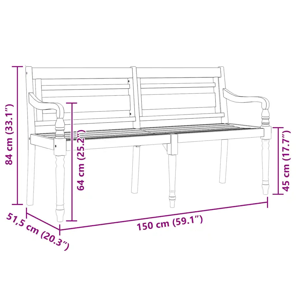 Panca da Giardino | Panchina Batavia 150 cm in Legno Massello di Teak
