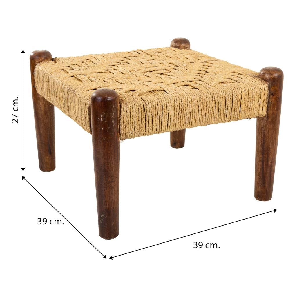 Sgabello in legno e corda marrone naturale 39x39x27h
