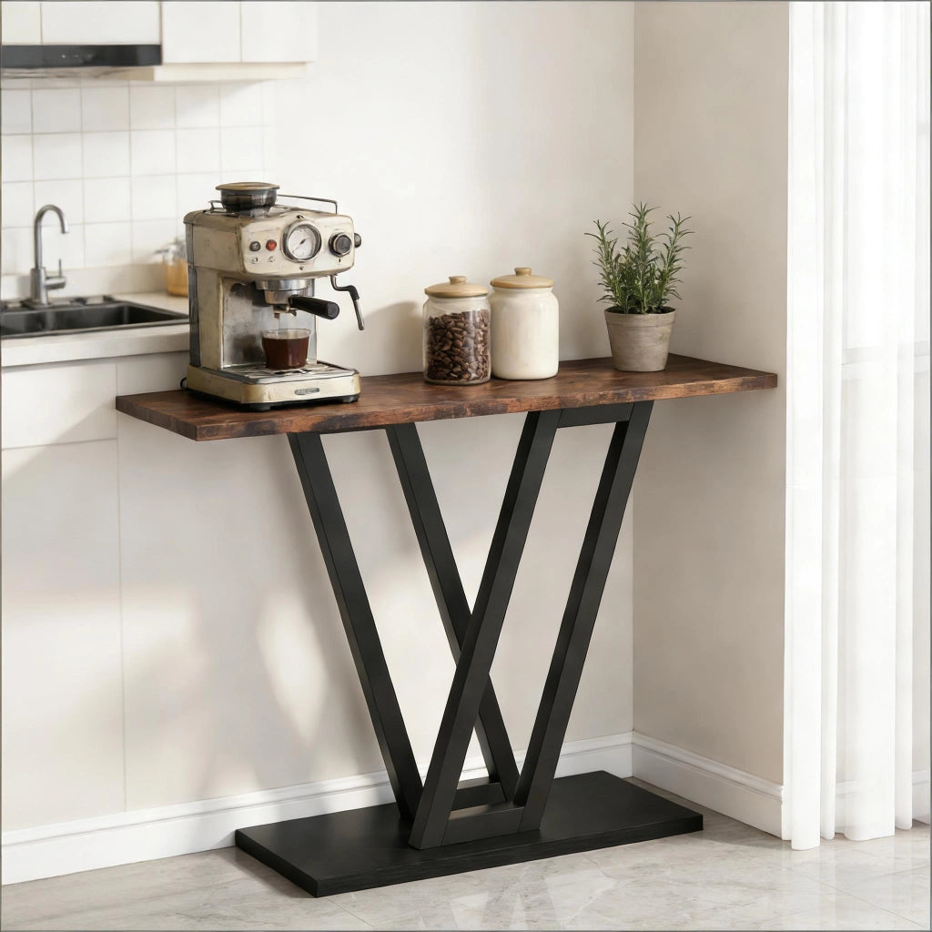 TAVOLINO CONSOLLE 110x30x80 cm Nero/Marrone rustico in metallo e legno