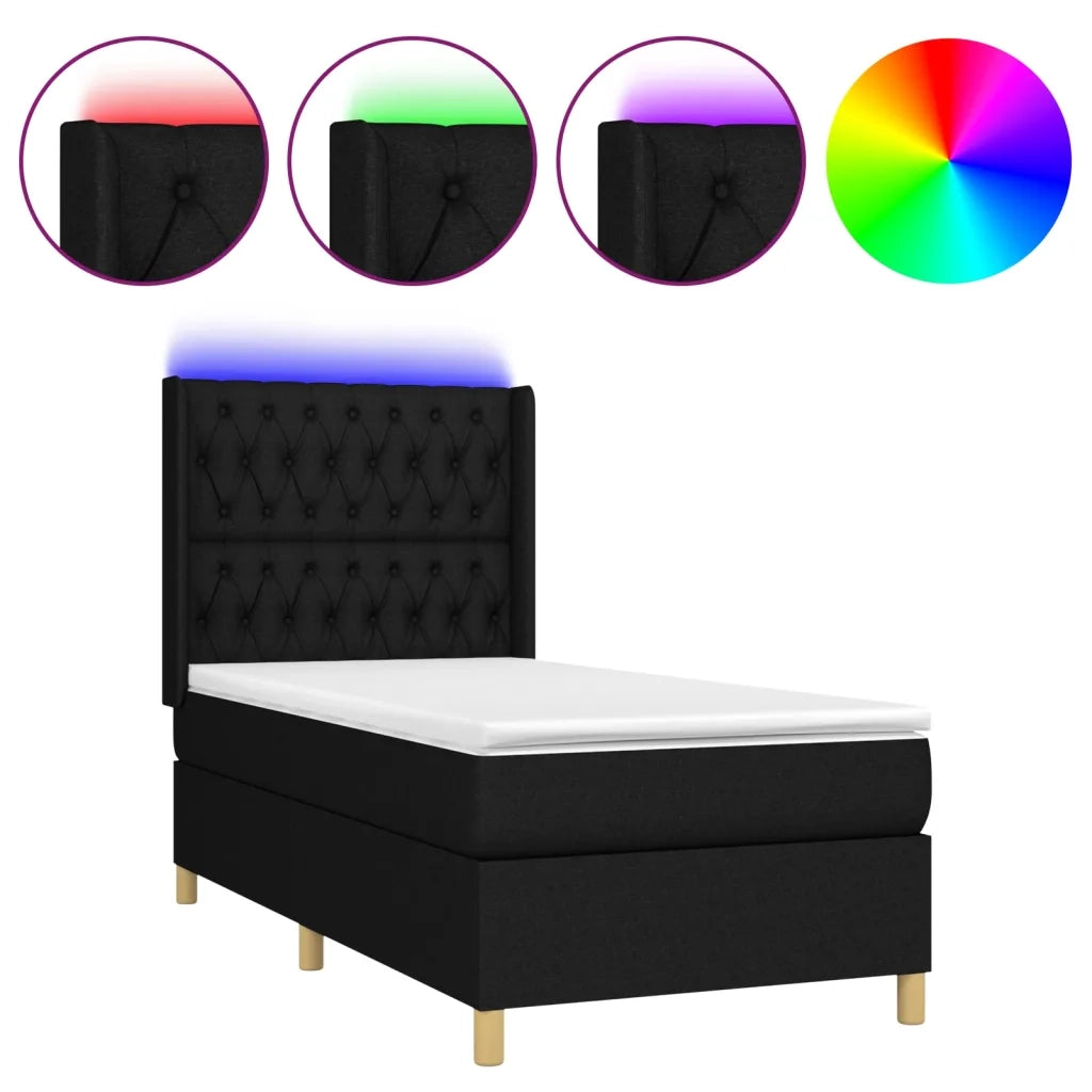 Letto a Molle con Materasso e LED Nero 90x200 cm in Tessuto 3139087