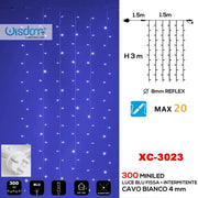 Trade Shop - Tenda Luminosa Natalizia 300 Led Luce Blu Fissa + Bianca Intermittente Xc-3023 -
