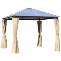 Gazebo da Giardino 3x3m con Tetto in Policarbonato e Zanzariere, Caffè e Khaki