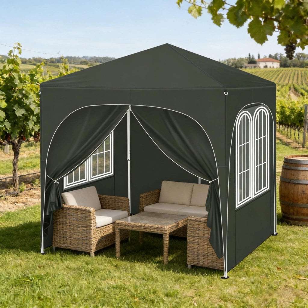 GAZEBO 2x2 m Altezza regolabile 232/236/240 cm Grigio con 4 pareti laterali